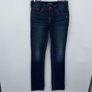Silver Jeans Co Suki Mid-Rise Slim Bootcut Dark Blue Denim Jeans